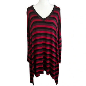 BLANQUE v-neck dip hem striped top purple black red - Size 2